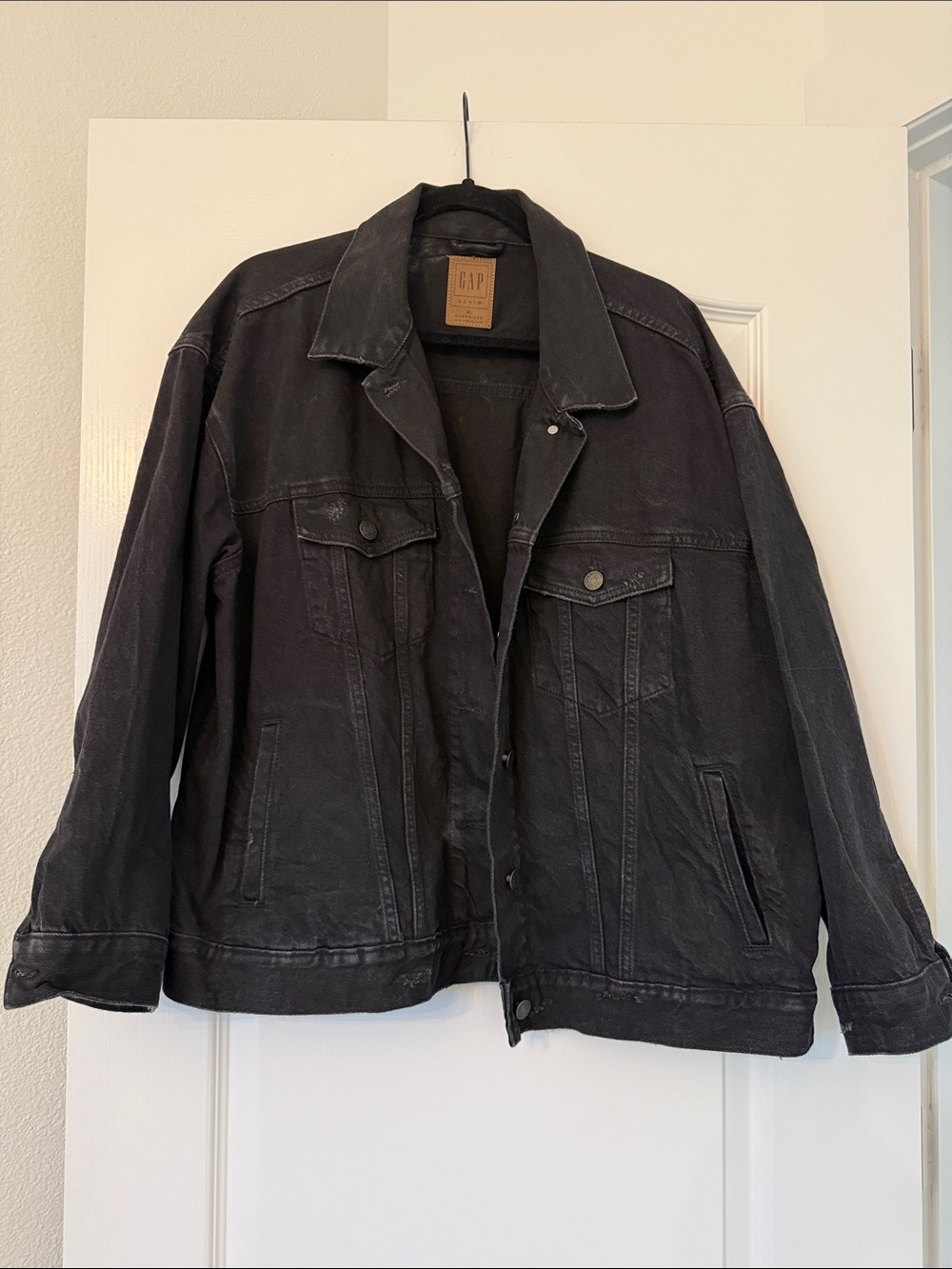 GAP Women’s Oversized Distressed Black Denim Jacket